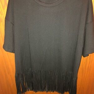 Black Fringe Hem T-Shirt